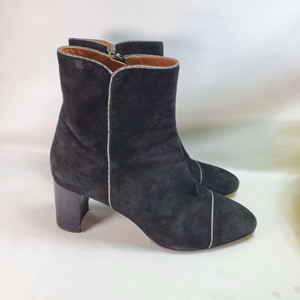 Aquatalia Black Suede Cap Toe Ankle Boots Block Heel Side Zip Women Shoes Sz 9.5 - Picture 4 of 8